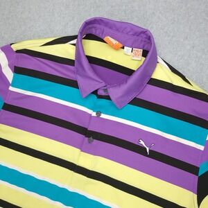 Puma Dry Cell Polo Golf  Shirt Mens Large‎ Striped Colorfull Stretch